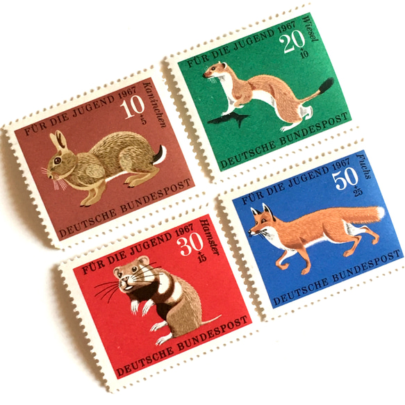 4 件套動物郵票 A（未使用的外國郵票/未使用的舊郵票）| 古董/復古 第1張的照片