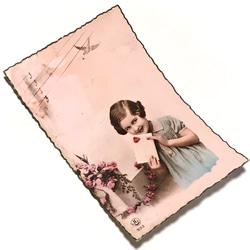 一套2張古董明信片|男孩和一束玫瑰花的女孩，一封情書的女孩（法國） 第4張的照片