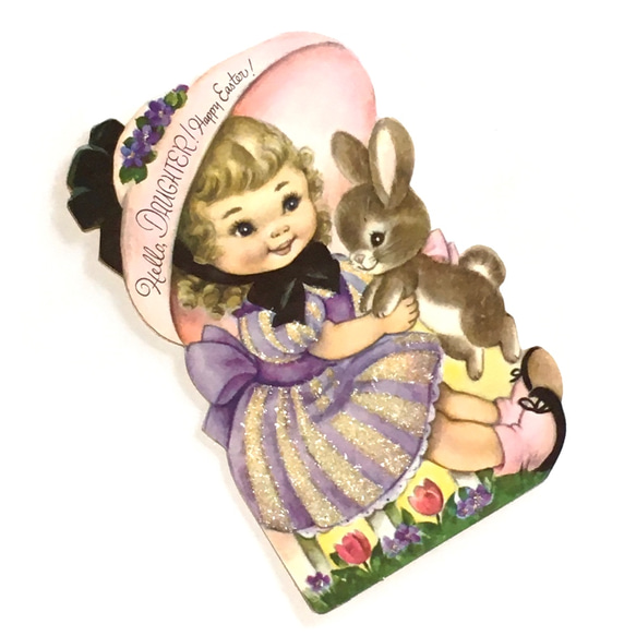 ヴィンテージグリーティングカード ハッピーイースター2種セット｜ウサギと少女（アメリカ） 3枚目の画像