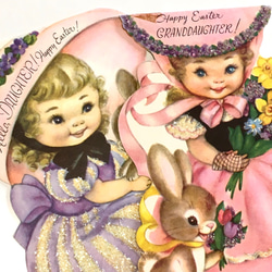 ヴィンテージグリーティングカード ハッピーイースター2種セット｜ウサギと少女（アメリカ） 2枚目の画像