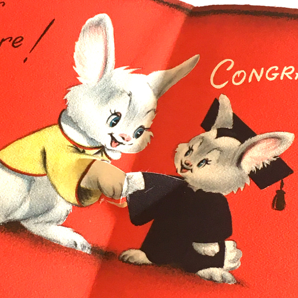 ヴィンテージグリーティングカード ウサギ3種セット｜アメリカ USA（バースデー・卒業おめでとう・イースター） 7枚目の画像