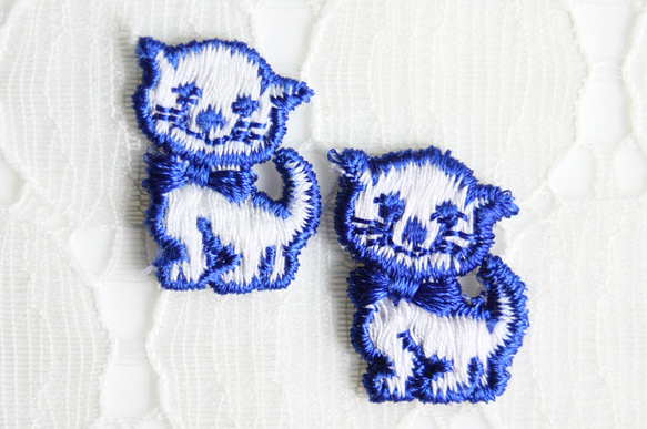 青色ネコのアップリケ 2ヶ入（USA アメリカ）｜デッドストック（未使用  
