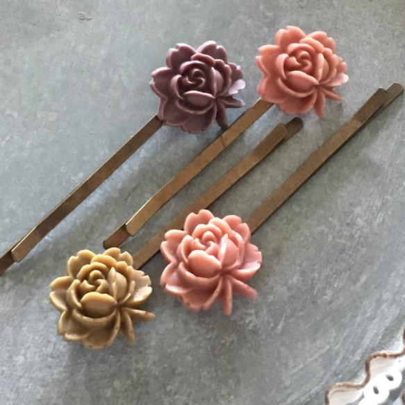 Flower Hairpin Mauve Color 4-piece set｜Antique Color Hairpin (Ki 第2張的照片