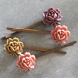 Flower Hairpin Mauve Color 4-piece set｜Antique Color Hairpin (Ki 第3張的照片