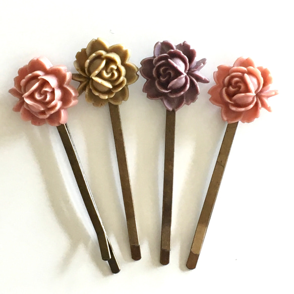 Flower Hairpin Mauve Color 4-piece set｜Antique Color Hairpin (Ki 第4張的照片
