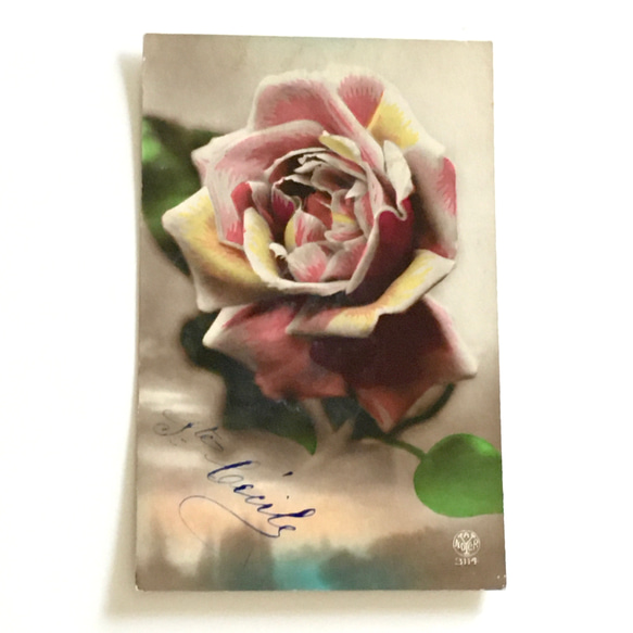 古董明信片 3 件套（玫瑰、三色堇、康乃馨）| 法國 第3張的照片