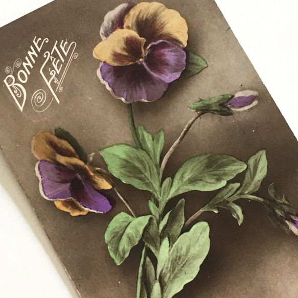 古董明信片 3 件套（玫瑰、三色堇、康乃馨）| 法國 第6張的照片