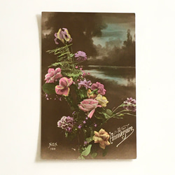 古董明信片 3 件套（玫瑰、三色堇、康乃馨）| 法國 第7張的照片
