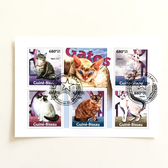 ネコ切手6種シート ギニアビサウ（外国切手・古切手）|アンティーク・ヴィンテージ 4枚目の画像