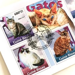 ネコ切手6種シート ギニアビサウ（外国切手・古切手）|アンティーク・ヴィンテージ 2枚目の画像