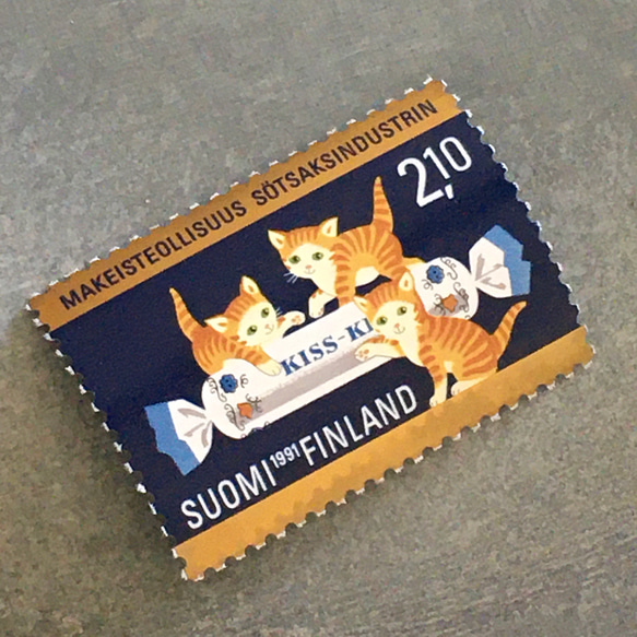 ネコとキャンディーの切手 フィンランド（未使用外国切手・古切手）|アンティーク・ヴィンテージ 2枚目の画像