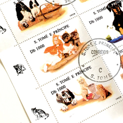 犬猫切手9種シート サントメ・プリンシペ民主共和国 1995年（外国切手・古切手）｜アンティーク・ヴィンテージ 1枚目の画像