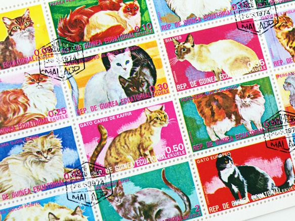 ネコ切手16種シート（古切手）｜赤道ギニア共和国 1975年 2枚目の画像