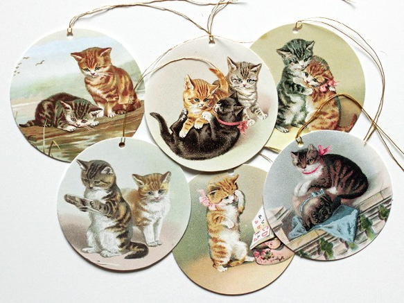 維多利亞時代的貓禮品標籤（消息標記）什錦集6（英國）的 第3張的照片