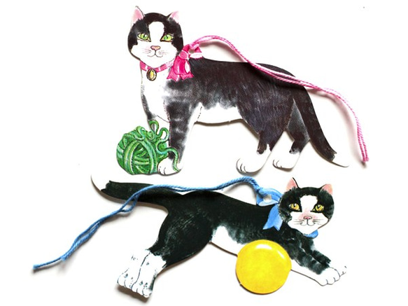 黑色和白色的貓禮品標籤（消息標籤）分類6種（英國） 第5張的照片