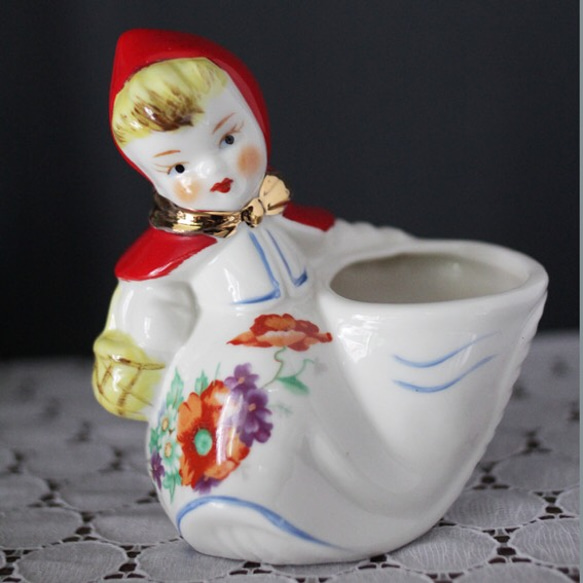 陶器製赤ずきんちゃんの小物入れ 昭和レトロ｜デッドストック