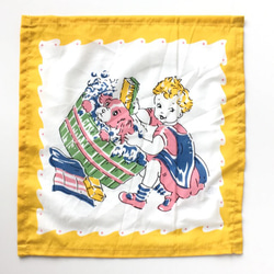 復古圖案手帕[狗和女孩，粉紅色的花朵] 2件套（美國）|織物，Hagile，拼布，Feedsack 第3張的照片