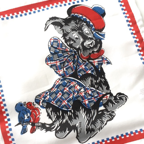 復古圖案手帕[黑狗，鳥，康乃馨] 2件套（美國）|織物/吊帶衫/拼布/麻袋 第5張的照片