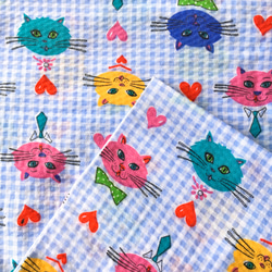 Cat x blue gingham check fabric 進口面料（美國）| Deadstock（復古） 第5張的照片