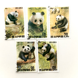 パンダの切手5枚入 朝鮮民主主義人民共和国 （外国切手・古切手）｜アンティーク・ヴィンテージ 2枚目の画像