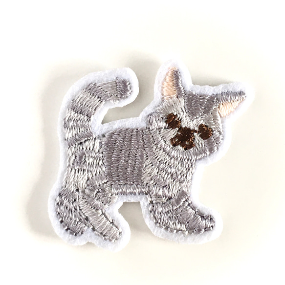 刺繡貼花3件（鐵貼）Sabatra貓（條紋貓）|銀灰色 第2張的照片