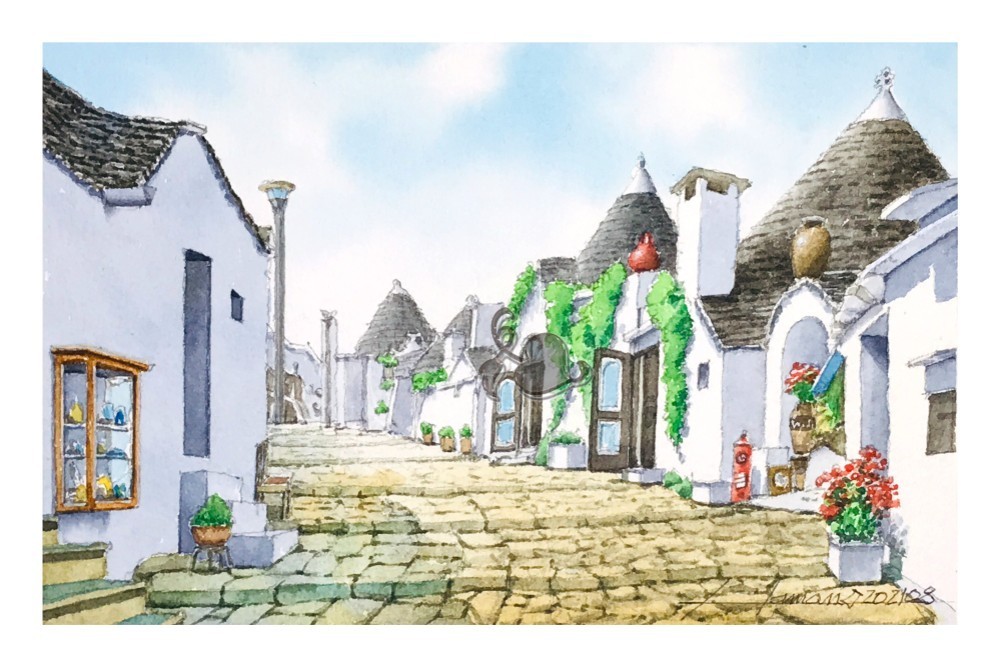 イタリア アルベロベッロ 透明水彩原画 絵画 浜野 和孝 通販 
