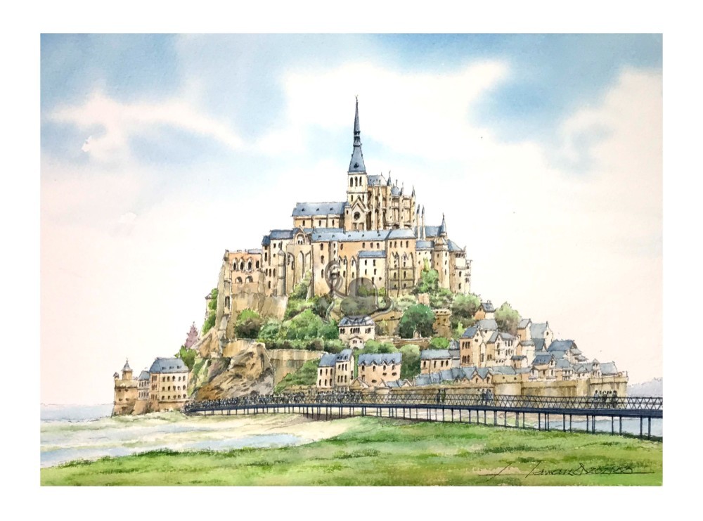 フランス モンサンミッシェル 透明水彩原画 絵画 浜野 和孝 通販