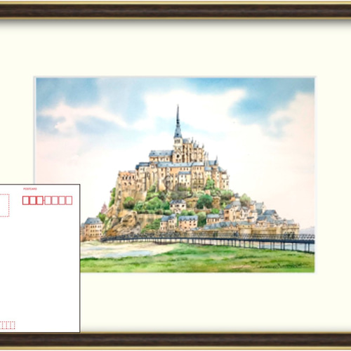 フランス モンサンミッシェル 透明水彩原画 絵画 浜野 和孝 通販 フランス モンサンミッシェル 透明水彩原画 絵画 浜野 和孝 通販