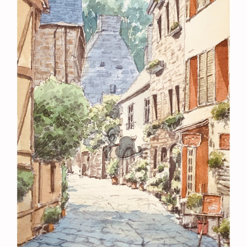 フランス ディナン 街並み 透明水彩原画 絵画 浜野 和孝 通販