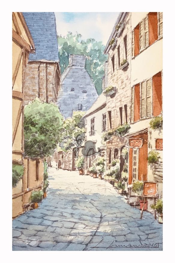フランス ディナン 街並み 透明水彩原画 絵画 浜野 和孝 通販