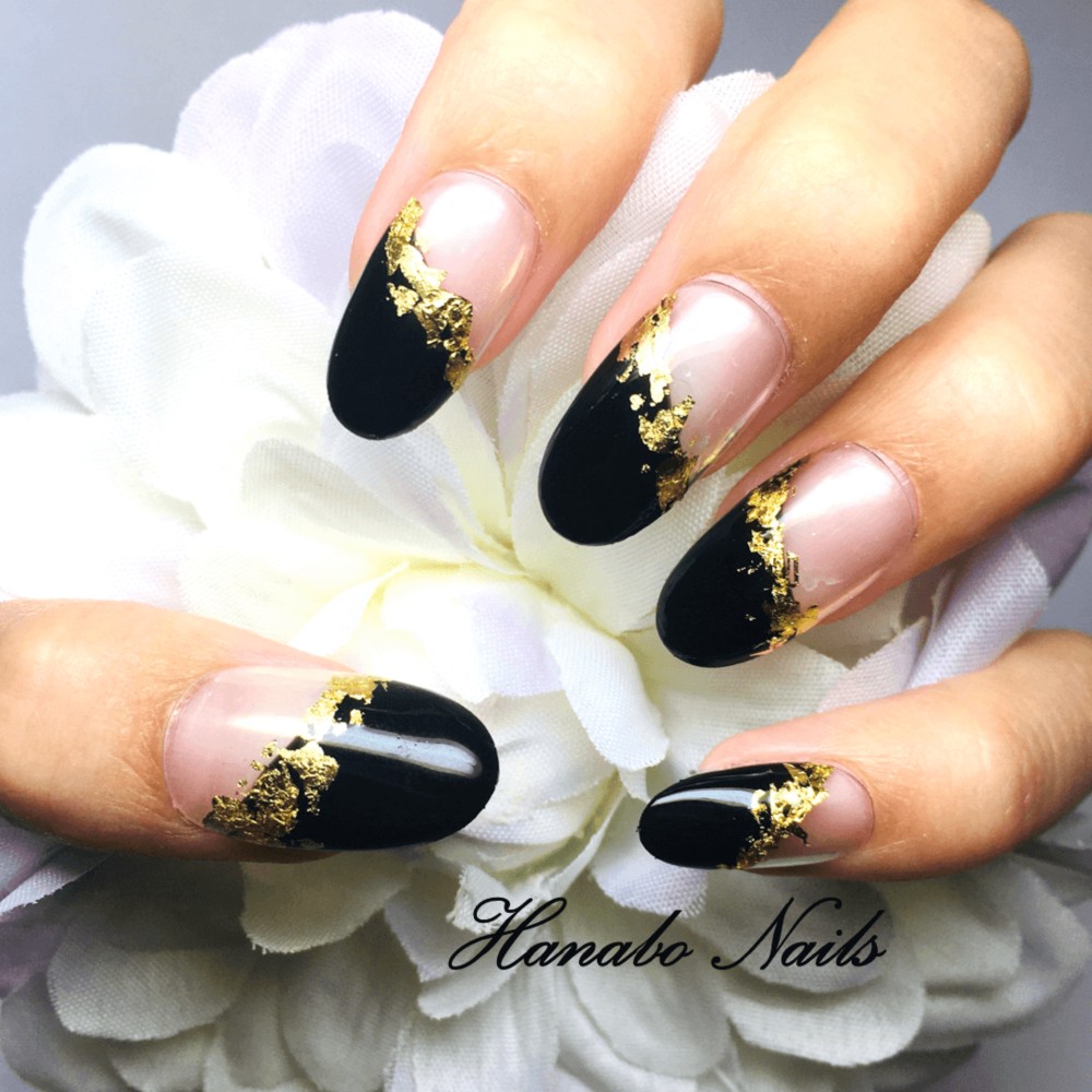 No.32]ブラック/黒/金箔/ゴールド/クール/大人ネイル/ネイル