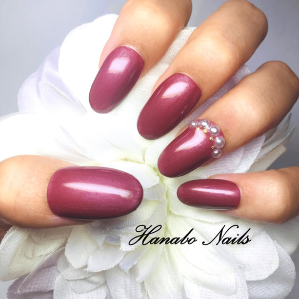 No.33]レッド/パープル/ワインレッド/赤紫/パール/冬/大人ネイル