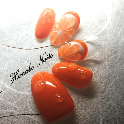 No.15]オレンジ/フルーツ/涼し気/水滴/ジューシー/春夏/付け爪/ネイル