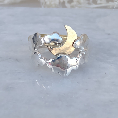 真鍮三日月とシルバー雲リング 2個セット 指輪・リング appartement