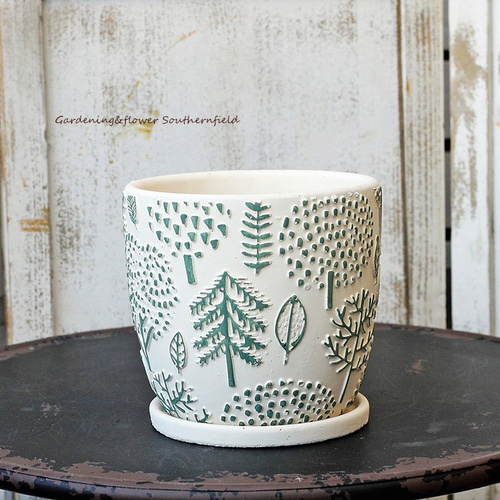 インテリア　ガーデニング陶器 ガーデニング雑貨 おしゃれ 陶器鉢 レリーフ・プランター シリーズ L