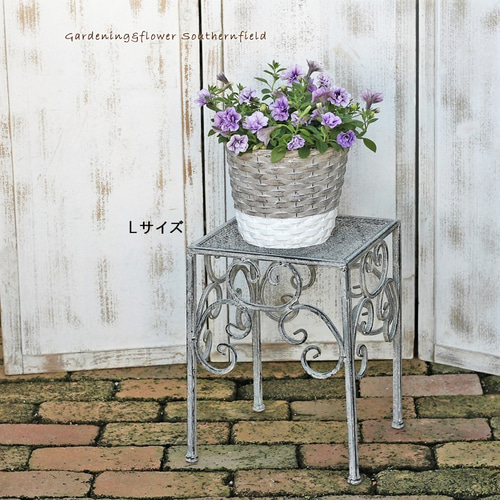 ☆送料無料 ガーデニング雑貨 花台 鉢台 アンティーク調 パウダー