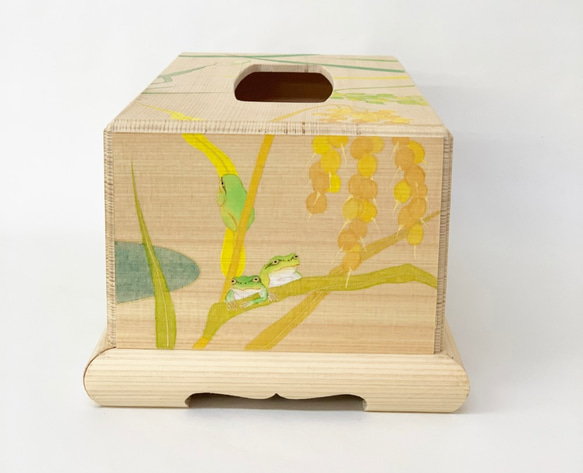 手描き京彩色　木製テイッシュケース　「彩の力」 4枚目の画像