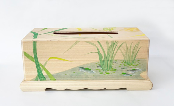 手描き京彩色　木製テイッシュケース　「彩の力」 5枚目の画像