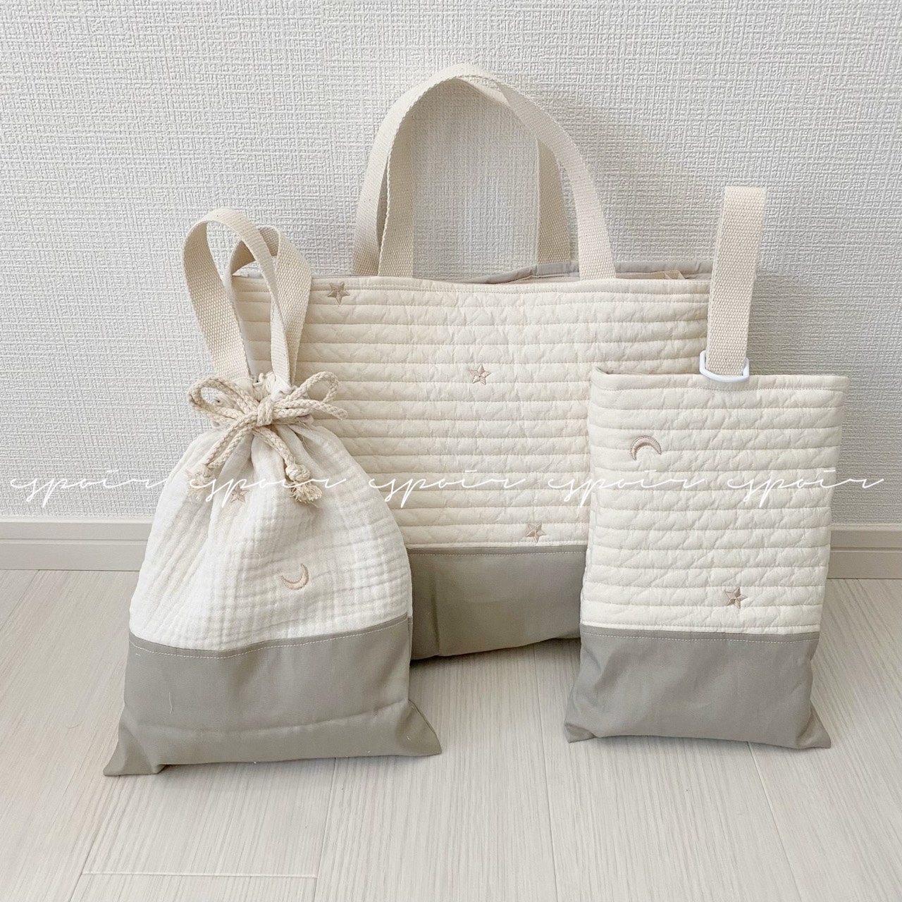 【送料無料】入園入学3点セット(星＆月柄)ベージュ 【送料無料】入園入学3点セット(星＆月柄)ベージュ