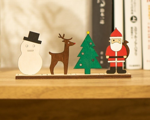 クリスマス「雪ダルマ トナカイ ツリー サンタクロース」小さな木の