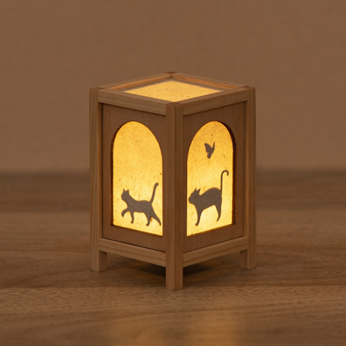 石州和紙のミニ行灯 「ネコのお散歩」 スタンドライト・テーブルランプ