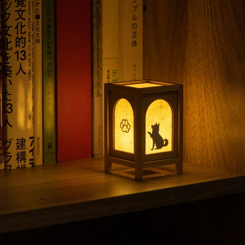石州和紙のミニ行灯 「イヌとお散歩」 スタンドライト・テーブルランプ
