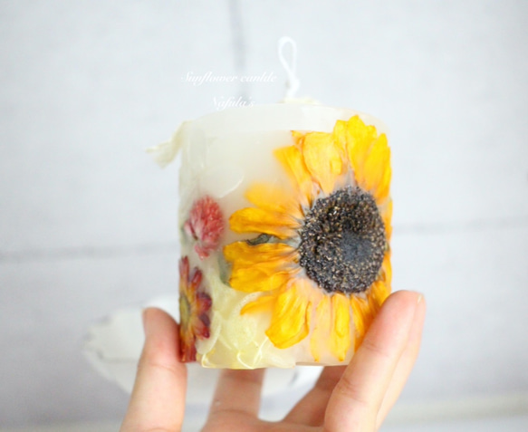 【夏季限定商品】 おおきなひまわりのボタニカルキャンドル 　Sunflower 2枚目の画像