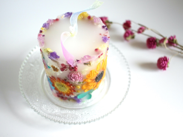 【夏季限定商品】ひまわりとお花いっぱいのキャンドル　ボタニカルキャンドル　夏 4枚目の画像