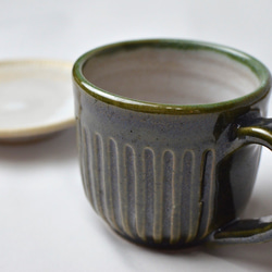 マグカップ&小皿（鎬・緑/白） 3枚目の画像
