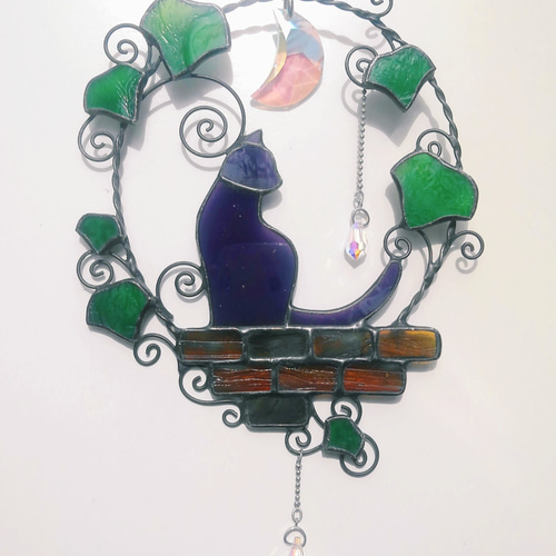 一番の贈り物 ステンドグラスサンキャッチャー 黒ネコリース その他