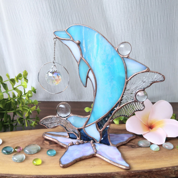 イルカのサンキャッチャー】 ステンドグラス サンキャッチャー