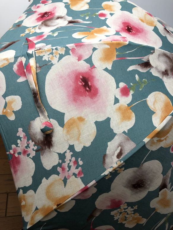 送料無料　軽量・手作り日傘　ブルーグリーンに胡蝶蘭 4枚目の画像