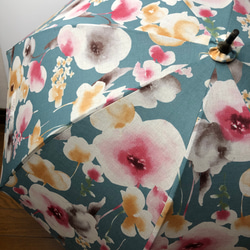 送料無料　軽量・手作り日傘　ブルーグリーンに胡蝶蘭 6枚目の画像