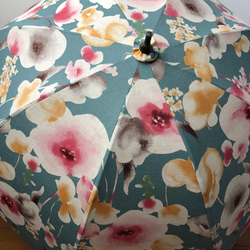 送料無料　軽量・手作り日傘　ブルーグリーンに胡蝶蘭 8枚目の画像